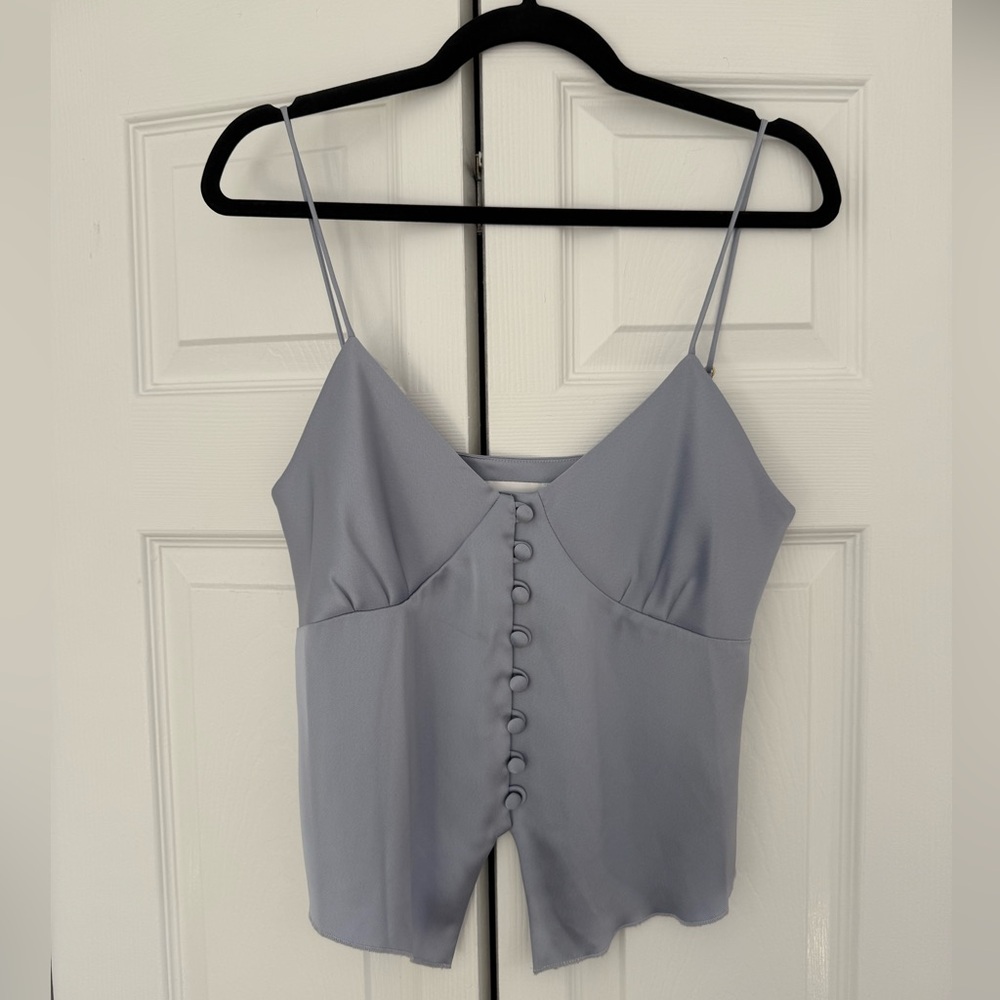 Nanushka Light Blue Button-Front Cami Top Silk